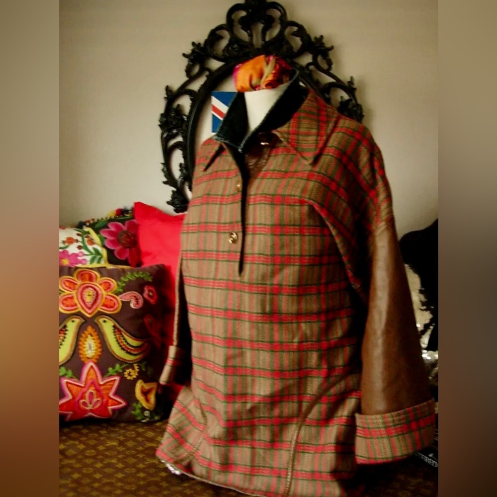 RARE Vintage GUCCI Heritage Tartan Plaid Leather Pullover Retro Mod 1960's GG Sm